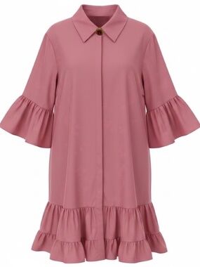 LA DOUBLEJ BLUSH PINK RUFFLED CHOUX DRESS WITH JEWEL BUTTON